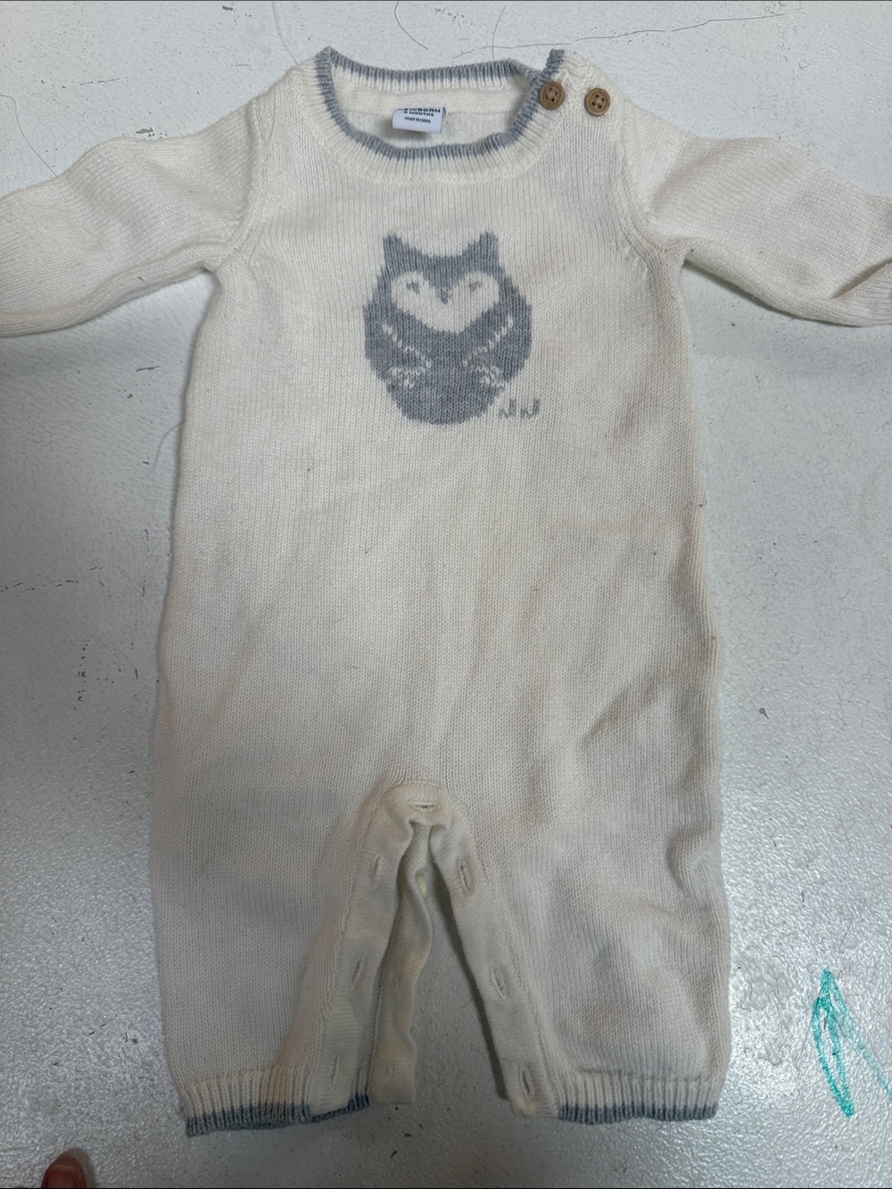 Janie And Jack  Baby Cream Knit One-Piece Romper with Gray Owl newborn